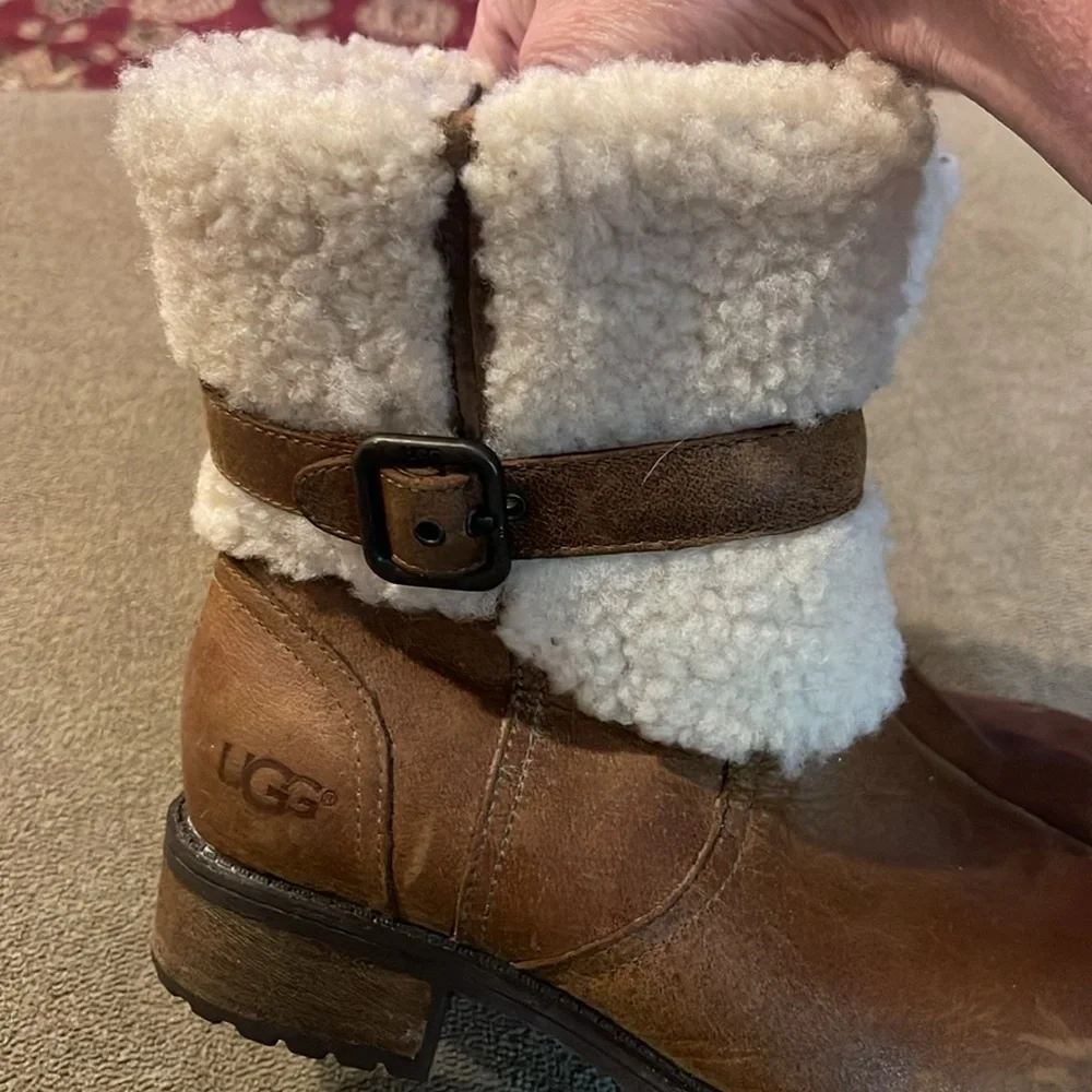 Ugg Blayre II Womens Leather Sherpa Boots Size 6 Winter Brown Zip 1008220 (TD) - Picture 4 of 12
